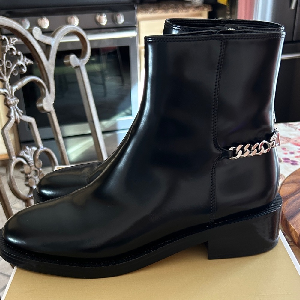 Michael Kors Black Ankle Boots with Silver Chain - Picture 3 of 5